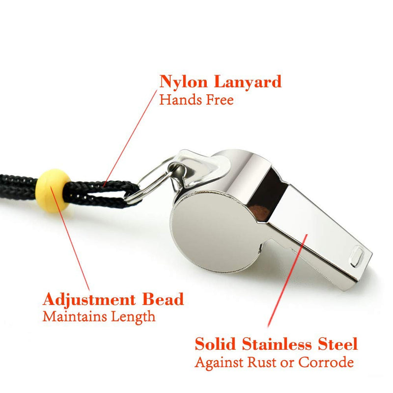 Hipat Whistle, 2 Pack Stainless Steel Sports Whistles with Lanyard, Loud Crisp Sound Whistles Great for Coaches, Referees, and Officials Silver(Stainless Steel) - BeesActive Australia