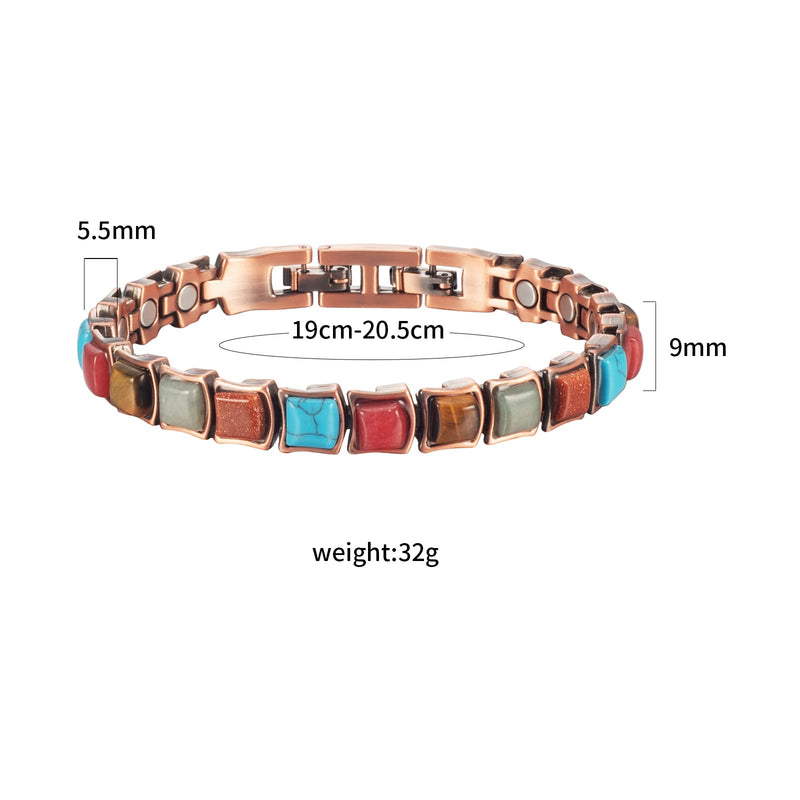 EnerMagiX Copper Magnetic Bracelet Men Women Magnetic Bracelets with Magnets and Multi-Color Stone Wristband Gifts Adjustable Size - BeesActive Australia