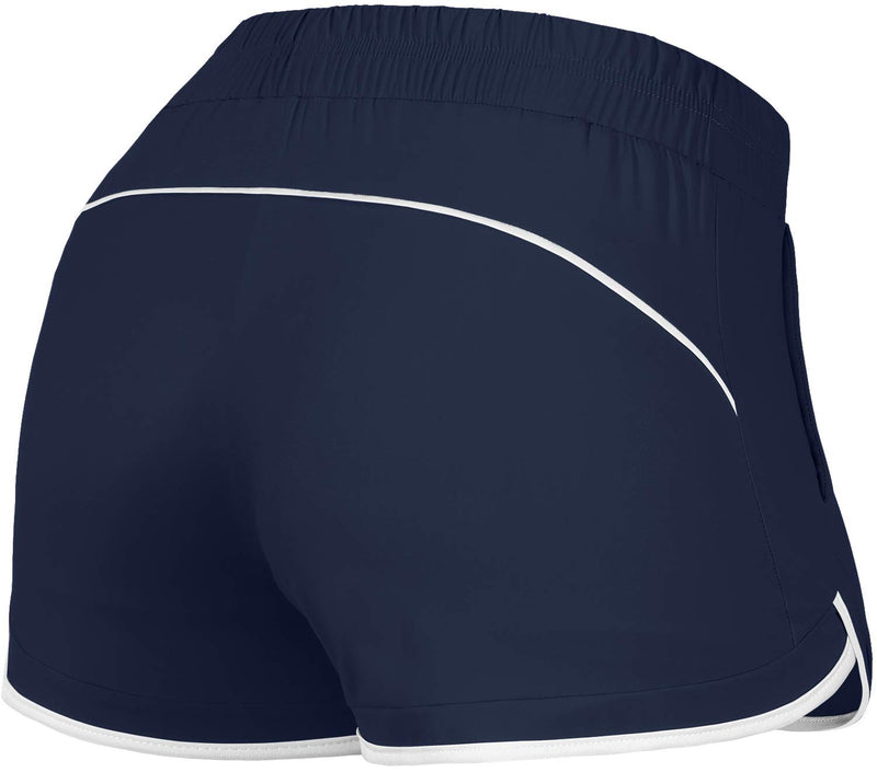 [AUSTRALIA] - Blevonh Women Elastic Waist Double Layer Casual Running Shorts with Side Pockets Navy Blue Large 