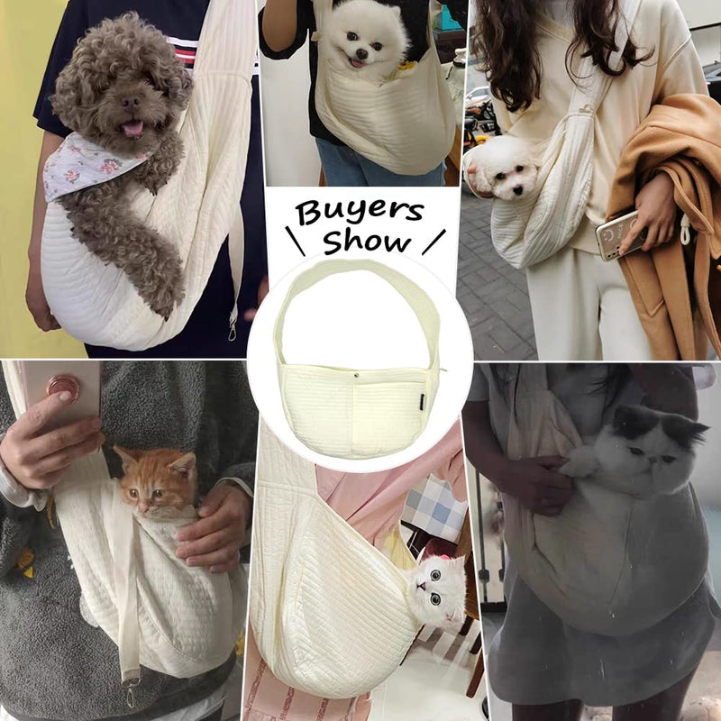 NATUYA Small Dog Carrier Sling Cat Sling-Dog Slings for Carrying Small Dogs-Adjustable Strap Hand Free Pet Puppy for Outdoor Traveling Subway white canvas - BeesActive Australia