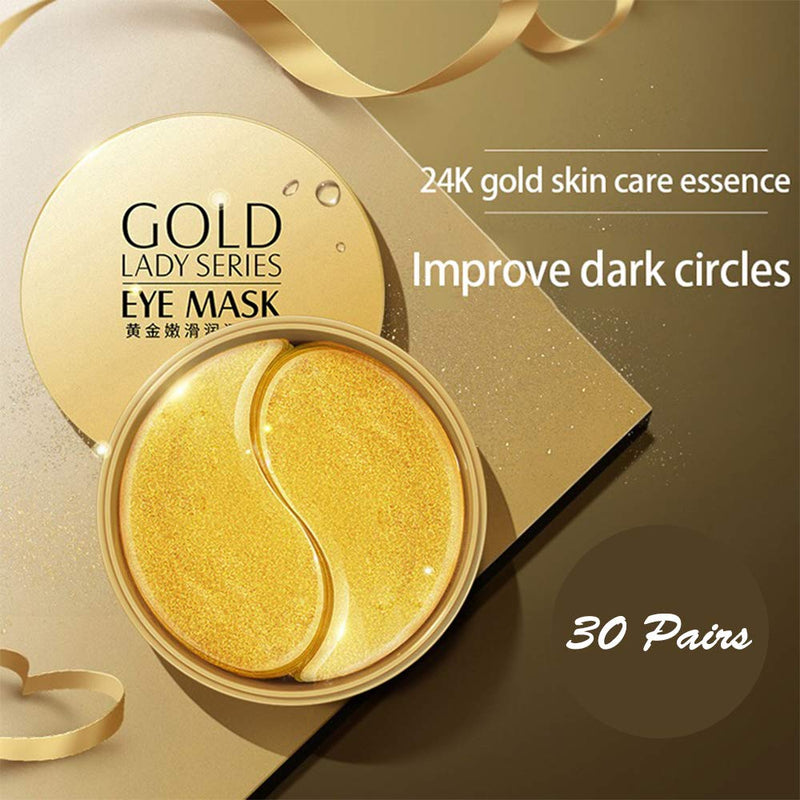 24K Gold Eye Mask Anti-Aging Hyaluronic Acid Under Eye Mask for Reducing Dark Circles & Puffy Eyes, Hydrogel Under Eye Mask, Pads, for Puffiness Eyes, Bags, Dark Circles and Wrinkles Treatment 30Pairs - BeesActive Australia