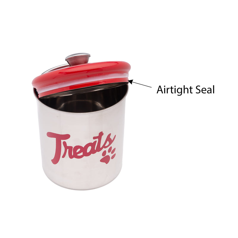 The PetSteel | Stainless Steel Treat Jar with Red Lid | Fits up to 2lbs of Pet Treats | Tight Fitting Lids | Great Way to Display and Store Your Dog or Cat's Food Silver,Red - BeesActive Australia