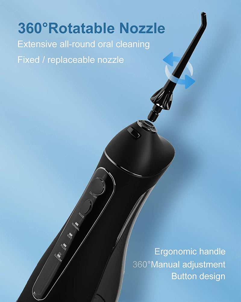 Water Dental Flosser Cordless for Teeth - Nicwell 4 Modes Dental Oral Irrigator, Portable and Rechargeable IPX7 Waterproof Powerful Battery Life Water Teeth Cleaner Picks for Home Travel Black - BeesActive Australia