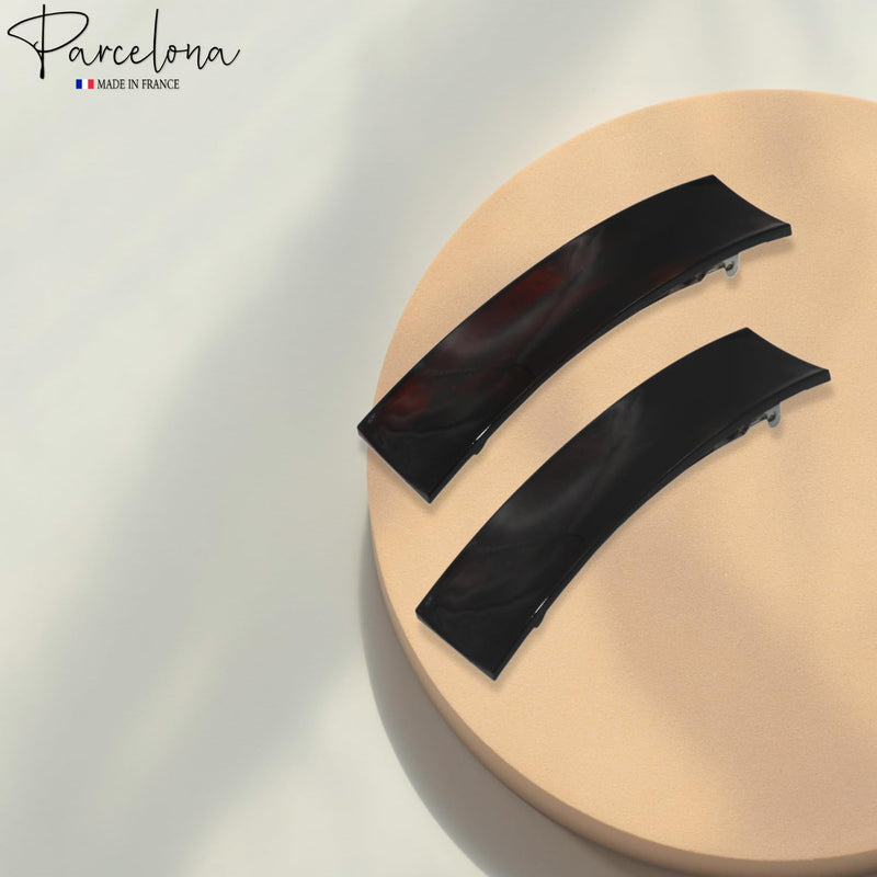 Parcelona French Rectangular Bar Large 4" Celluloid Acetate Hair Barrette Clips for Women Set of 2 Ponytail Automatic Hair Barrette for Thick Hair Durable Fashion Hair Styling Women Hair Accessories Hair Barrette for Girls, Made in France (Tortoise She... - BeesActive Australia