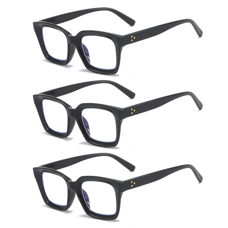 MMOWW 3-Pack Oversized Reading Glasses for Women - Anti Blue Light Glasses with Square Frame (Black, 1.0) Black 1.0 x - BeesActive Australia