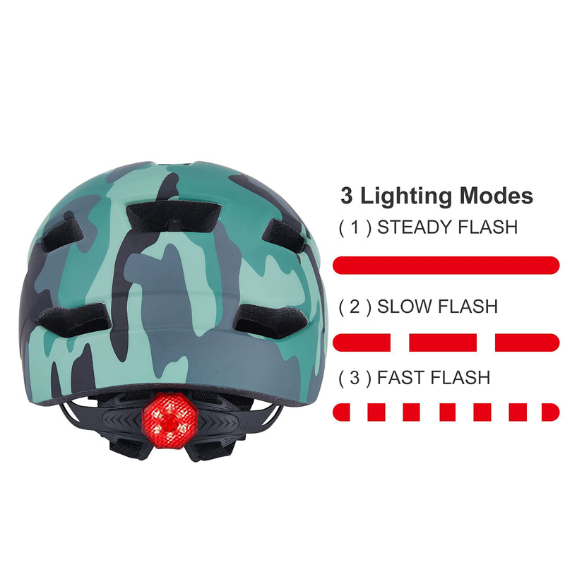 Kids Youth Bike Helmet, Adjustable Boys Girls Helmets from Children to Teen, CPSC Certified and Multi-Sport Bicycle Scooter Helmet, 50-57 cm Camouflage green 50cm-57cm/19.7''-22.4'' - BeesActive Australia