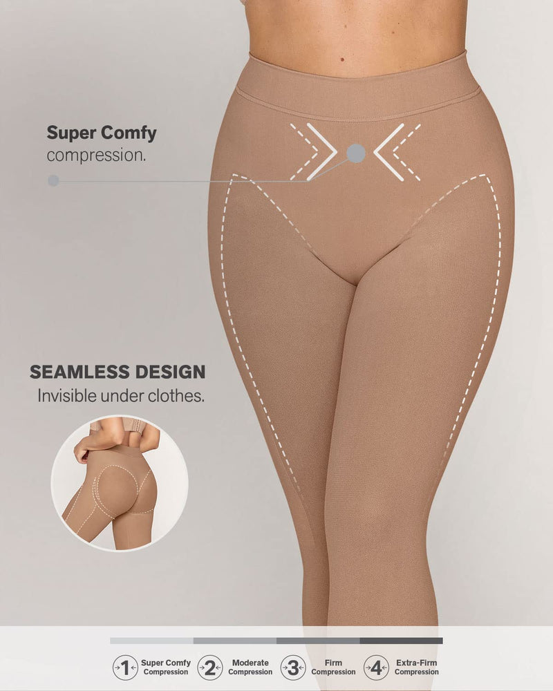 Leonisa Invisible Tummy Control High Waisted Compression Leg Bodysuit Shapewear Capri for Women XX-Large Beige - BeesActive Australia