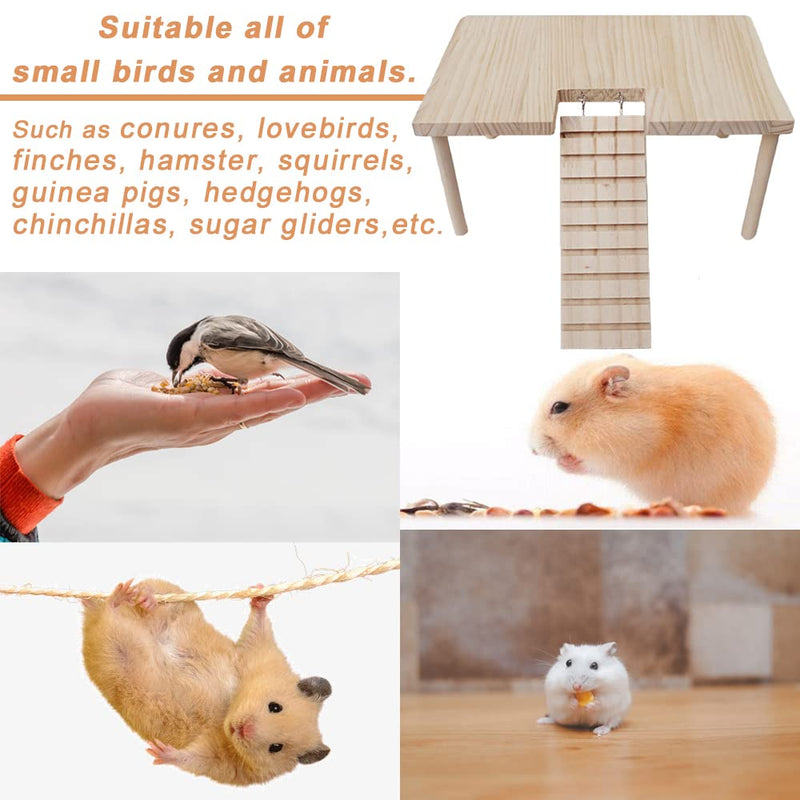 SINFUN Bird Wood Perch Playground Toy Hamster Wooden Play Gym Stand Table Parrot Platform with Climbing Ladder for Parakeet Conure Hamster Squirrel Gerbil Chinchilla Small Medium Birds Animals - BeesActive Australia