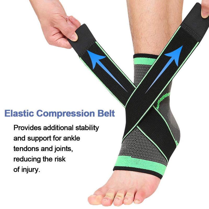 Beister 1 Pair Ankle Brace Compression Support Sleeve for Women and Men, Elastic Sprain Plantar Fasciitis Foot Socks for Injury Recovery, Joint Pain, Achilles Tendon, Heel Spurs XL (Pack of 2) Gray & Black - BeesActive Australia