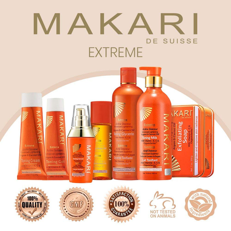 Makari Extreme Carrot & Argan Oil Facial Toning FACE Gel 1.0oz –Lightening, Brightening & Tightening Gel with Organiclarine –Whitening & Anti-Aging Treatment for Dark Spots, Acne Scars & Wrinkles - BeesActive Australia