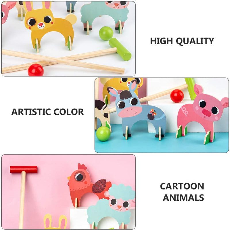 TOYANDONA Kids Croquet Set, Cartoon Wooden Animal Croquet Set Funny Lawn Games for Boys Girls - BeesActive Australia