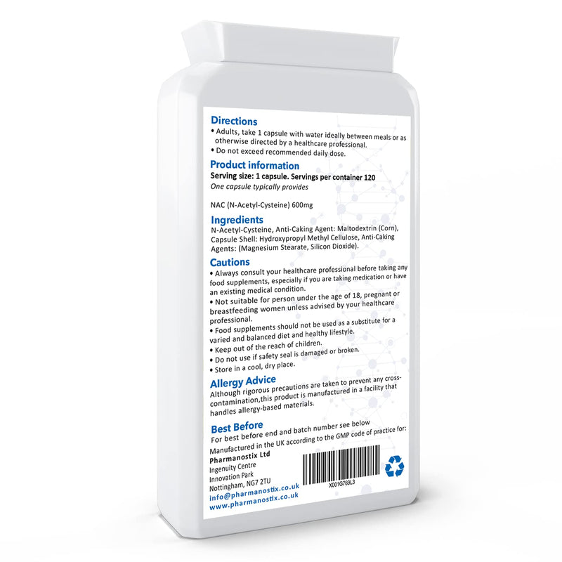 N-Acetyl Cysteine (NAC) 600 mg 120 Vegan Capsules - 4 Months Supply of NAC Supplement - High Bioavailability – UK Manufactured and Suitable for Vegans & Vegetarians - BeesActive Australia