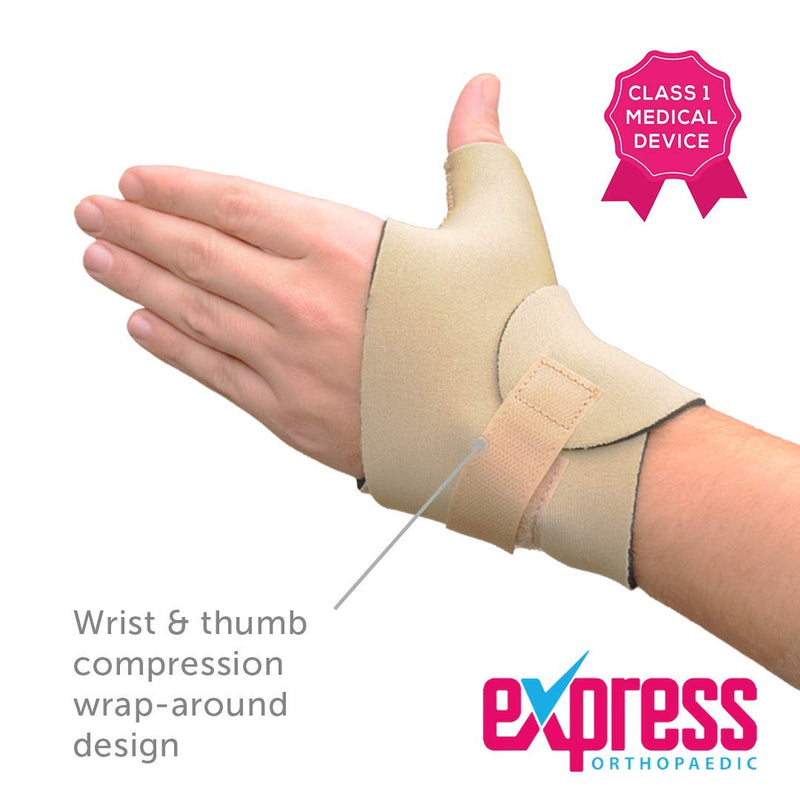Express Orthopaedic® - Medically Approved Neoprene Wrist & Thumb Support Wrap - Bilateral (Beige, SMALL - Wrist Circ:15-17cm) Beige - BeesActive Australia