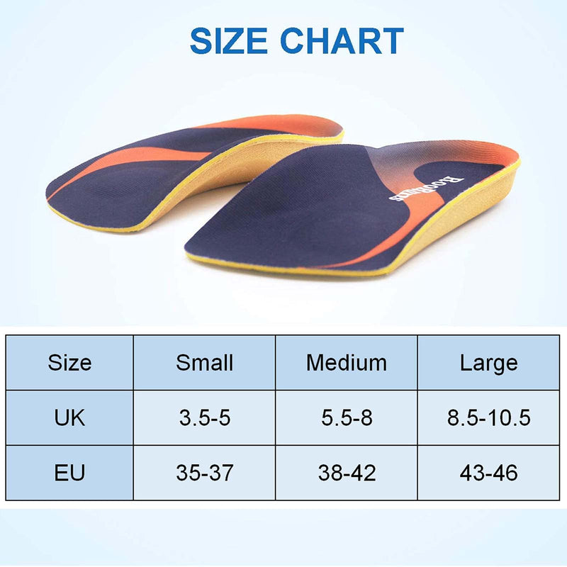 Orthotic Insoles, RooRuns 3/4 High Arch Support Insoles Shoe Inserts for Flat Feet, Plantar Fasciitis, Foot Arch, Feet Fatigue - Heel Cushion for Men, Woman, Deep Blue, Medium (6-9.5 UK) Medium (5.5-8 UK) - BeesActive Australia