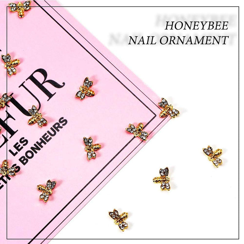 Lookathot 10PCS 3D Metallic Bee Studs Nail Art Decals AB Clear Rhinestones Diamonds Pearls Drills Alloy Manicure DIY Decoration Tools (#1 Rhinestone Bee(10PCS)) #1 Rhinestone Bee(10pcs) - BeesActive Australia