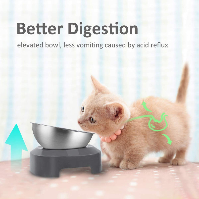 AYADA Raised Cat Food Bowl, Stainless Steel Cat Dish for Food Water Anti Vomiting Elevated with Stand Ergonomic Lifted Slanted Tilted 15 Angle Metal Single Kitty Kitten Wet Food Bowl Pet Bowl - BeesActive Australia
