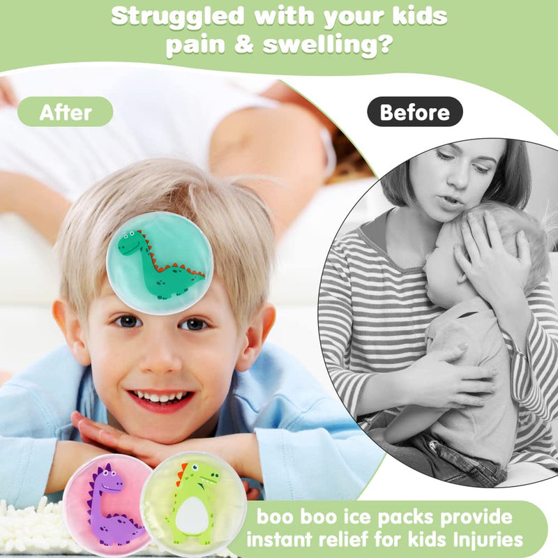 Hilph Kid Ice Pack Cold Compress for Kids Injuries, 3 Bump Ice Pack Kids Cold Packs Reusable Small Ice Packs for Baby Pain Relief, Childrens Ice Packs for Kids Swelling, Bruise, Fever -4.52" A-3 Dinosaurs - BeesActive Australia