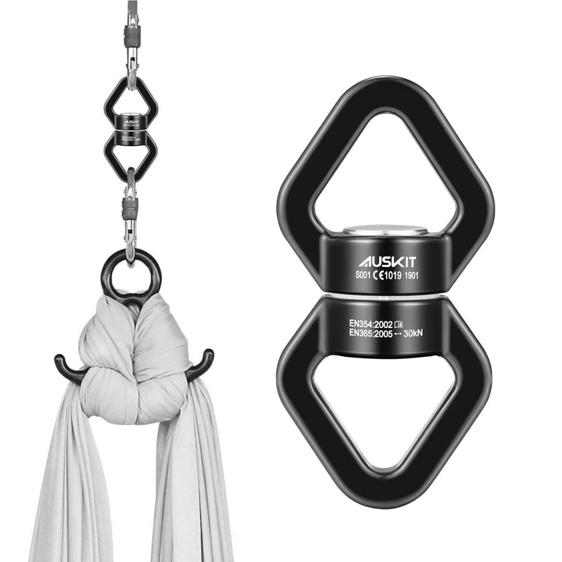 AusKit Swing Swivel, 30 KN Safest Rotational Device Hanging Accessory with Carabiners for Web Tree Swing, Therapy Swing, Aerial Dance, Swing Spinner Hanger, Rock Climbing, Hanging Hammocks Black - BeesActive Australia