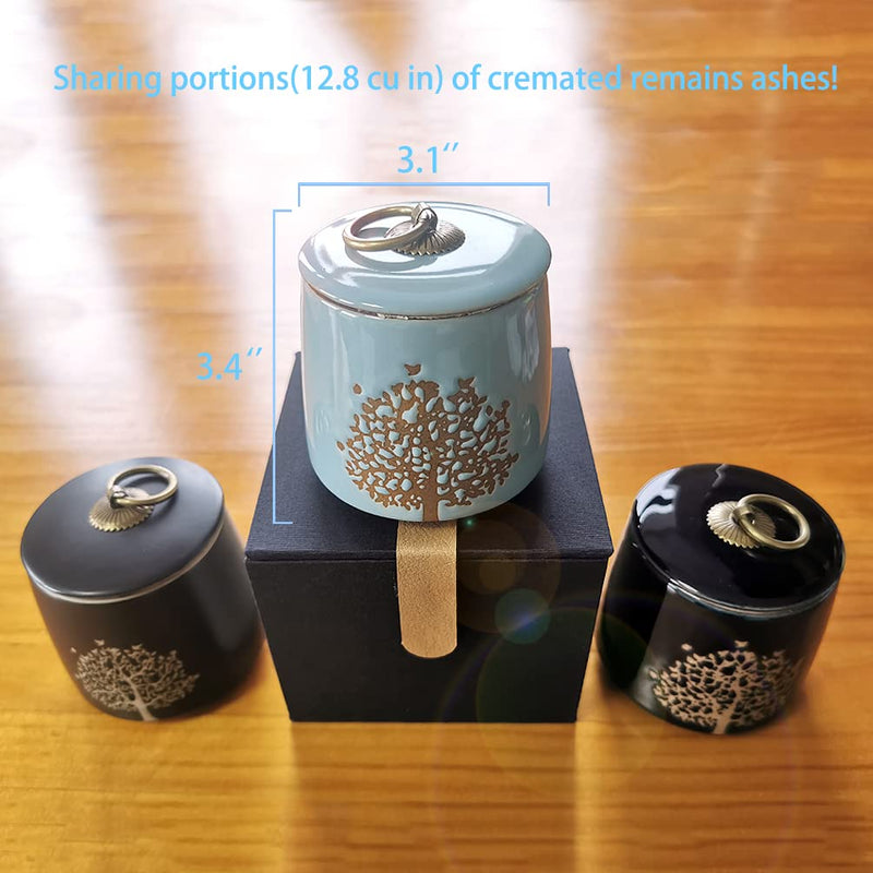 Small Cremation Urns for Human Ashes Adult Male Female - Tree of Life Blue Decorative Urns Mini Pet Urn for Dogs Cats Ashes Keepsake Memorial Box Funeral Set Burial Urns for Cremated Remains Ash Vial Sky Blue - BeesActive Australia