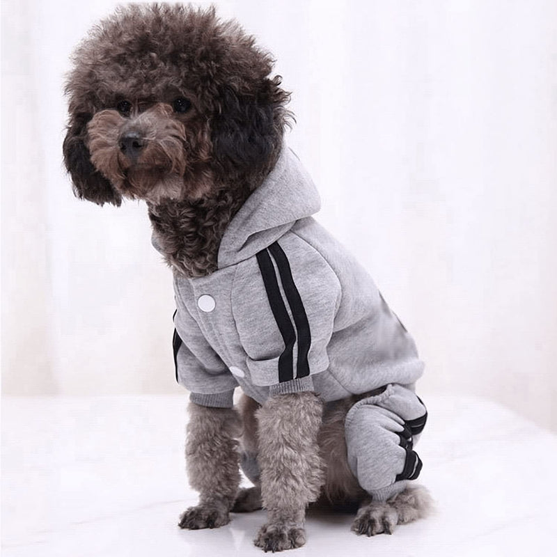 Pet Cat Dog Cute Outfit Clothes Hoodie Jumpsuit Tracksuit Jacket Winter Sweater 4-Legs Style Grey for Puppy Small to Medium Dogs Boy and Girl Large - BeesActive Australia