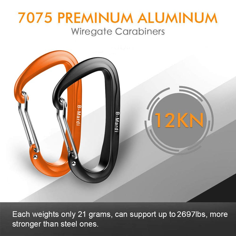 B-Mardi Carabiner Clip Heavy Duty,4 Pack,12Kn (2697 lbs) Lightweight caribeener Clips,Wiregate Caribeaners for Hammock,Keychain,Camping,Dog Leash and Harness,Hiking & Utility A-2 Orange + 2 Black - BeesActive Australia