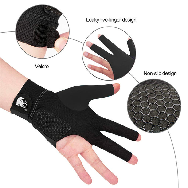 Quick-Dry Breathable Billiard Glove for Left Bridge Hand Professional 3 Fingers Lycra Stretchable Pool Cue Snooker Glove Snooker Carom Billiard Pool Cue Sport Glove Handwear Gift for Men Women Player black - BeesActive Australia