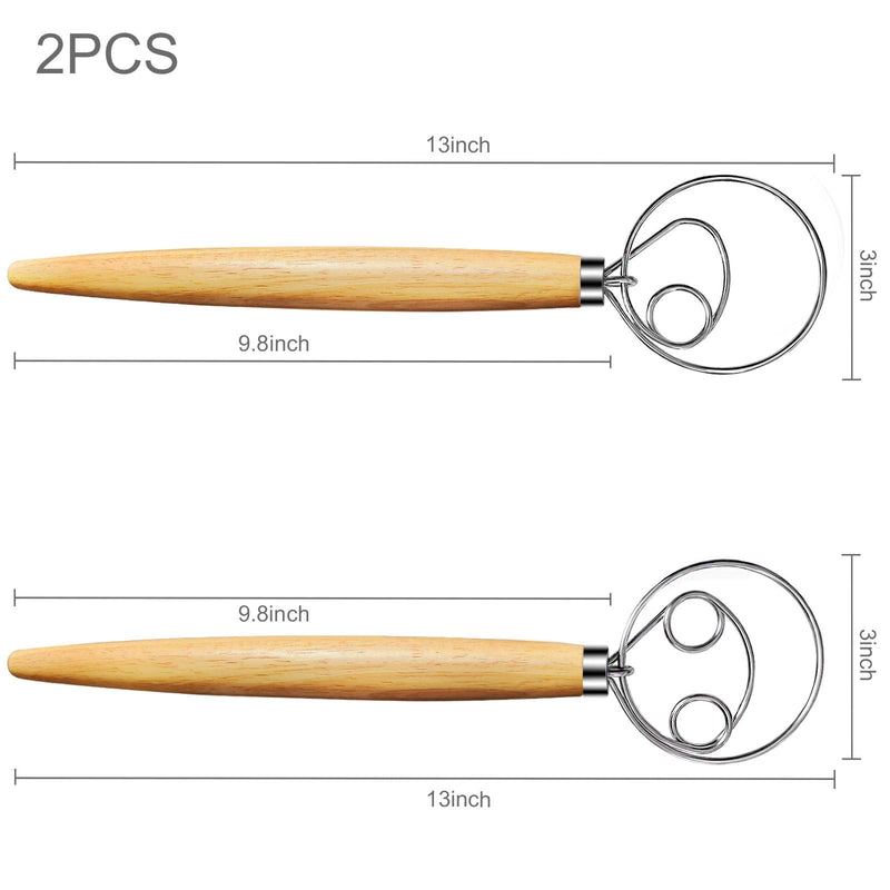 Nlmyt 2Pcs Danish Dough Whisk, Bread Whisk, Dutch Whisk, Wooden Danish Whisk, 13 Inch Premium Stainless Steel Pastry Whisks, Whisk Kitchen Tool for Bread, Batter, Cake 2pack bread whisks - BeesActive Australia