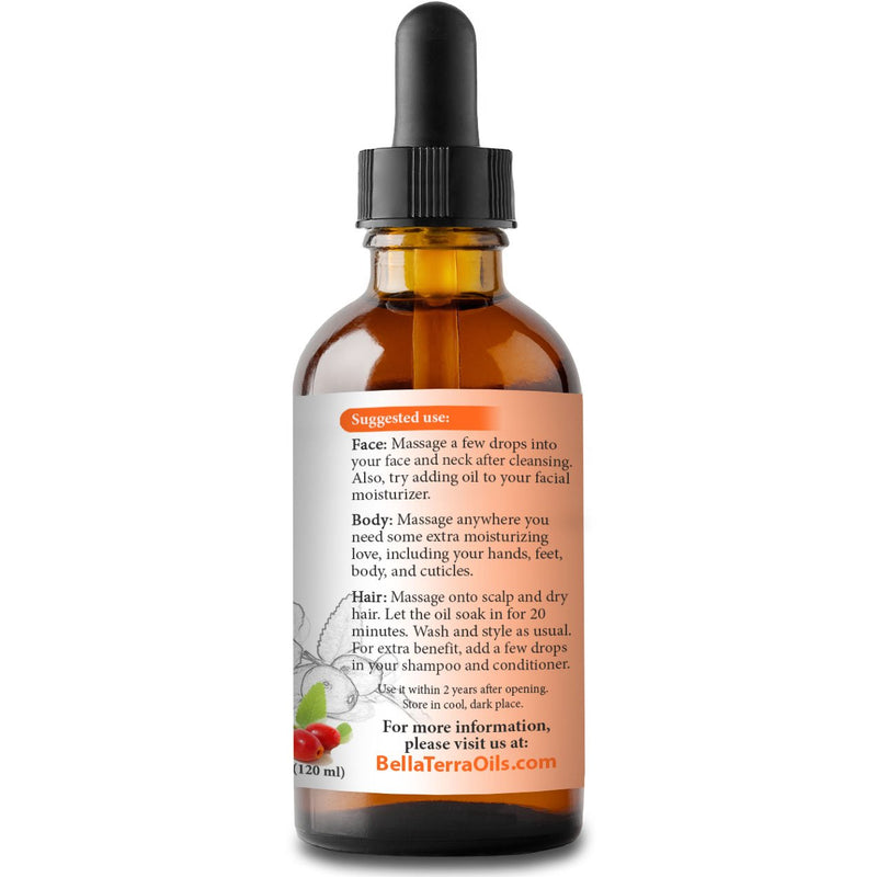 NEW Rosehip Seed Oil. 4oz. Cold-pressed. Unrefined. Organic. 100% Pure. Anti-aging. Hexane-free. Improves the Appearance of Wrinkles, Scars. Natural Moisturizer. For Hair, Skin, Nails, Stretch Marks. - BeesActive Australia