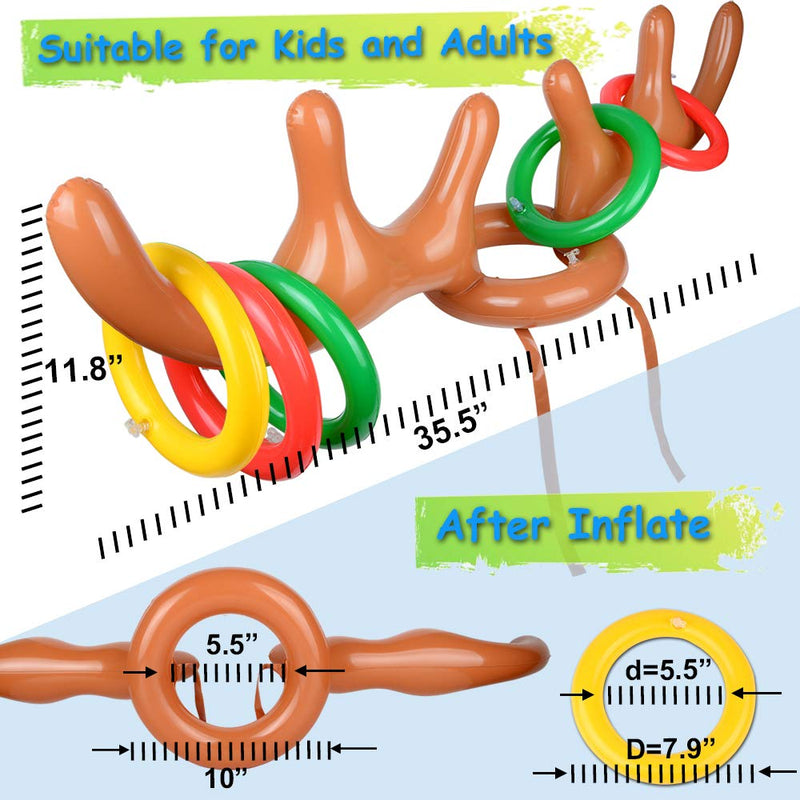 [AUSTRALIA] - 2 Set Inflatable Reindeer Antler Game (2 Reindeer Antler Hat with 12 Ring Toss, 2 Red Reindeer Nose, 1 Medal and 1 Hand-held Pump) Great Family Christmas Party Games 