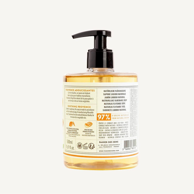 Panier des Sens - Marseille Liquid Hand Soap - Provence Hand Wash - Moisturizing Soap with Coconut Oil - Bathroom & Kitchen Refillable Soap - 97% Natural Ingredients Made in France - 16.9 Fl.oz - BeesActive Australia