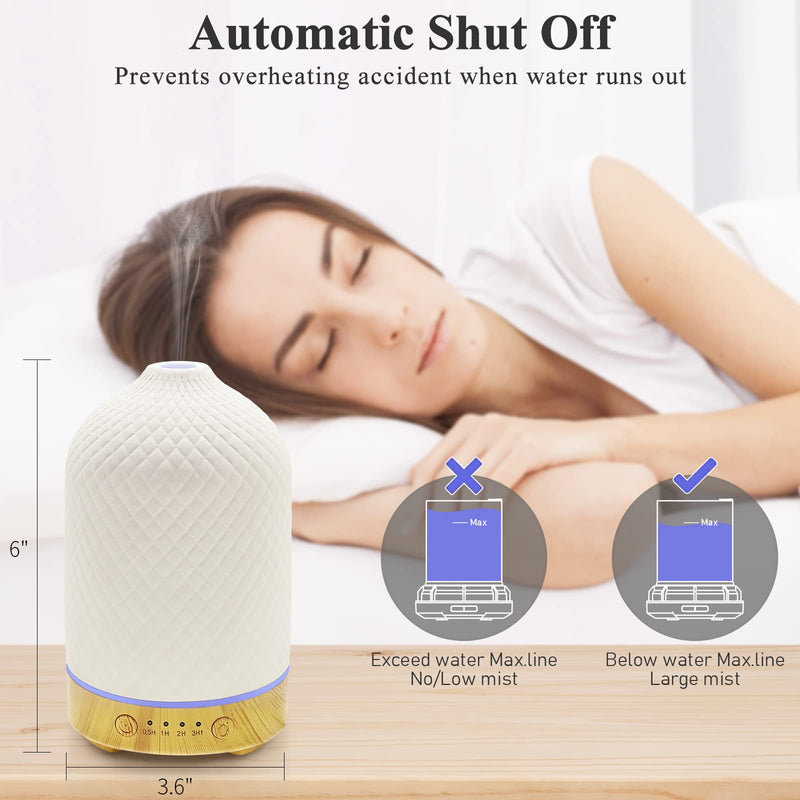 Essential Oil Diffuser Aromatherapy Air Cool Mist Diffuser 100ml Ceramic Aroma Scent Diffusers Humidifier with Auto Shut Off Ultrasonic Quiet/4 Timing Set/7 LED Lights for Home Office Sleep Lattice Wood - BeesActive Australia