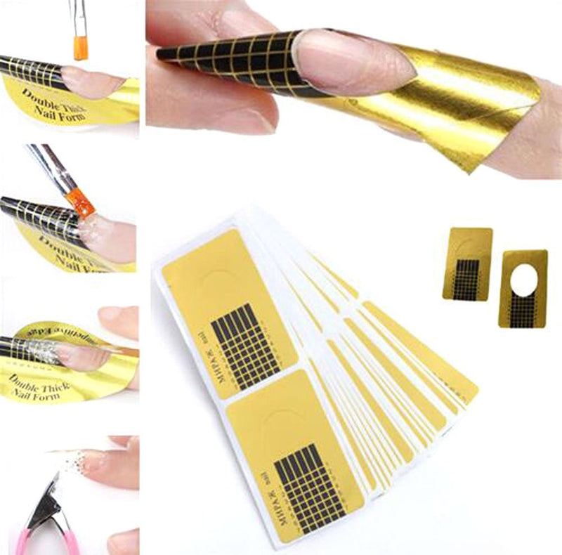 500 Pcs Self-Adhesive Golden Rectangle Nail Polish Nail Paper Care Support - Nail Guide Form for Acrylic Nail Art Tips Extension - BeesActive Australia