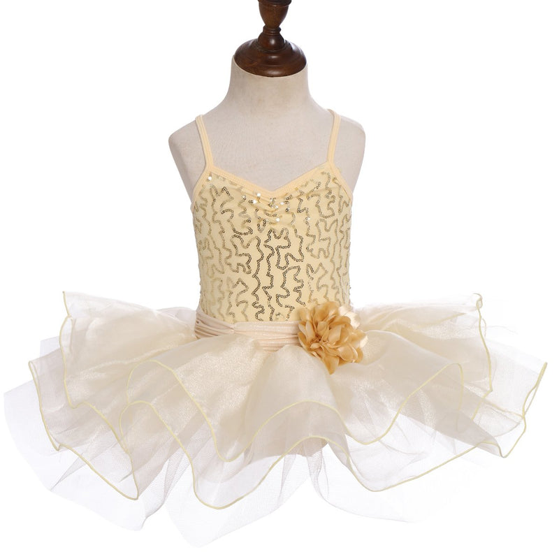 [AUSTRALIA] - Girls Sequins Camisole Ballet Dance Tutu Dress Gymnastics Skirt Leotard 7-8 Years Champagne 