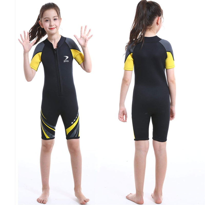 [AUSTRALIA] - ZCCO Kids Wetsuit,3mm Neoprene Thermal Swimsuit, Youth Boy's and Girl's One Piece Wet Suits Warmth Long Sleeve Swimsuit for Diving,Swimming,Surfing etc Water Sports Yellow Black Small 