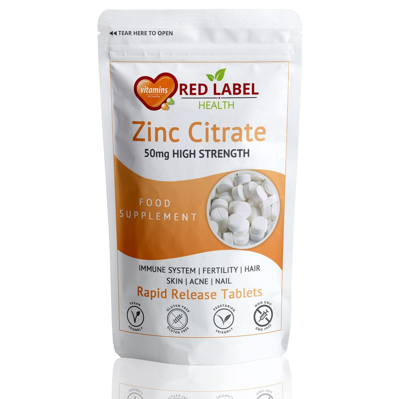 Zinc Citrate 50mg - 365 Tablets (1 Year Supply) - High Strength Supplement - Immune Function, Fertility & Healthy Bones, Vision, Hair, Nails and Skin for Men & Women | Vegan | Made in UK. 365 count (Pack of 1) - BeesActive Australia
