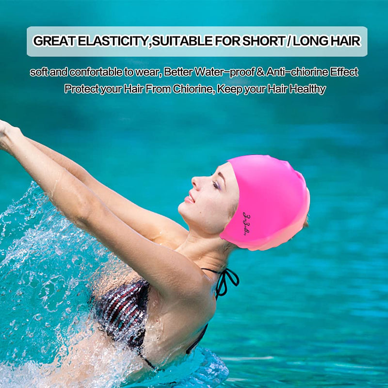 ZmZmBay Swim Caps for Long Hair (2 Pack), Durable Silicone Swimming Caps for Women Men Adults Youths, Easy to Put On and Off, Multi Color and Waterproof Bathing Cap - BeesActive Australia