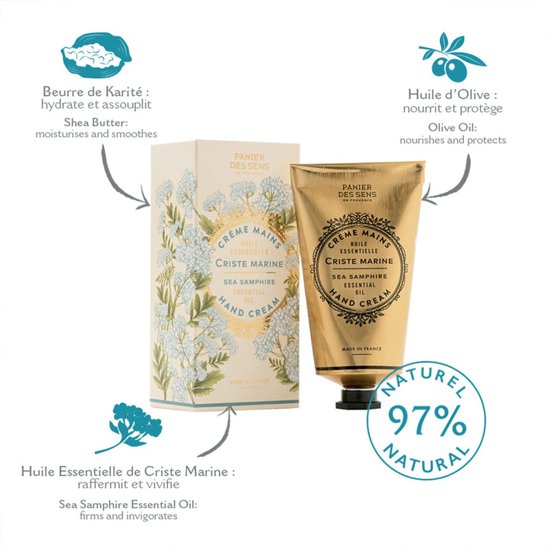 Panier des Sens - Hand Cream for Dry Cracked Hands and Skin – Sea Samphire Hand Lotion, Moisturizer, Mask - With Shea Butter and Olive Oil - Hand Care Made in France 97% Natural Ingredients - 2.5floz 2.6 Fl Oz (Pack of 1) - BeesActive Australia