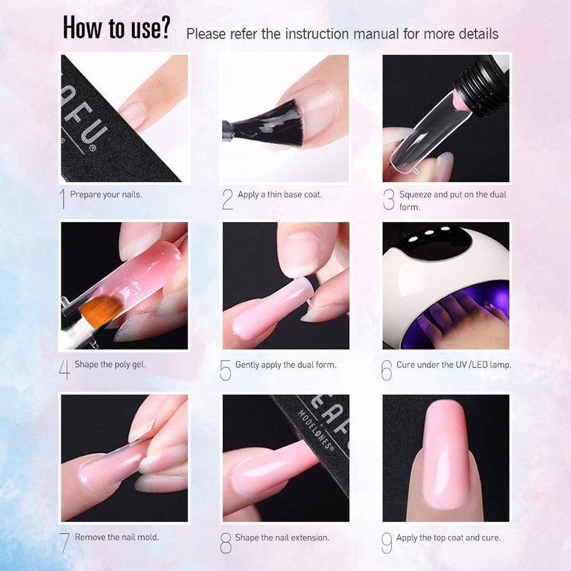 Modelones Poly Nail Gel Kit Enhancement Builder Temperature Color Changing Acrylic Extension with Slip Solution Trial Professional Technician All-in-One French Kit NUDE - BeesActive Australia