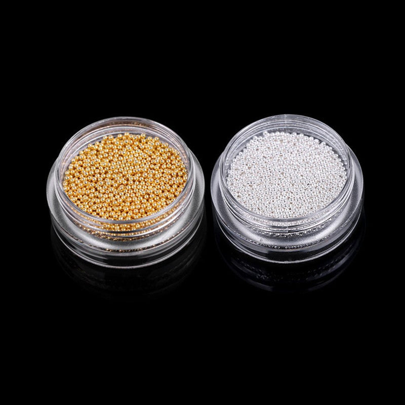 Minejin 3D Nail Art Gold Steel Ball Mini Beads Women Makeup Silver Studs Metal Tips 1mm 4 Boxes 4 Pots Mini Beads - BeesActive Australia