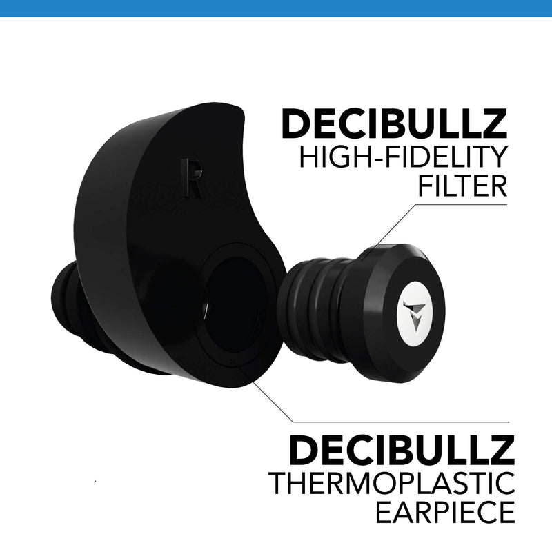 Decibullz Custom-Molded High Fidelity Earplugs, Hearing Protection for Concerts, Musicians, Drummers, and The Sensory Disabled, Black - BeesActive Australia