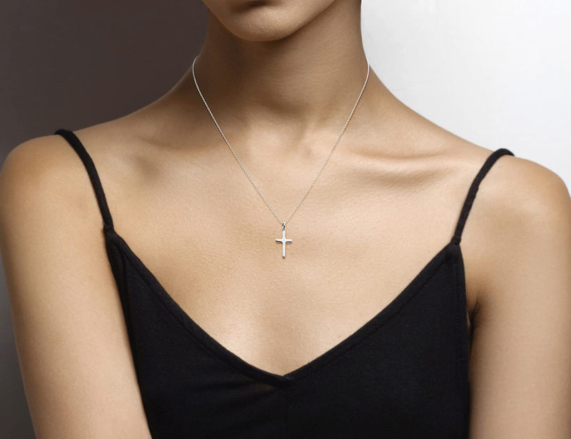 Miabella 925 Sterling Silver or 18Kt Yellow Gold Over Silver Italian Cross Necklace for Women, Small Cross Pendant on 18 Inch Chain Made in Italy - BeesActive Australia