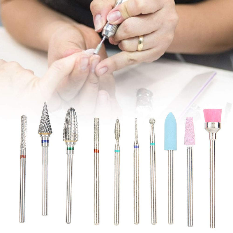 Zetiling Electric Nail Drill Bits Set, 10pcs Nail Drill Bits Set, Tungsten Steel Ceramics Nail Art Grinding Drill Bit Manicure Pedicure Nail Polishing Machine Accessory - BeesActive Australia