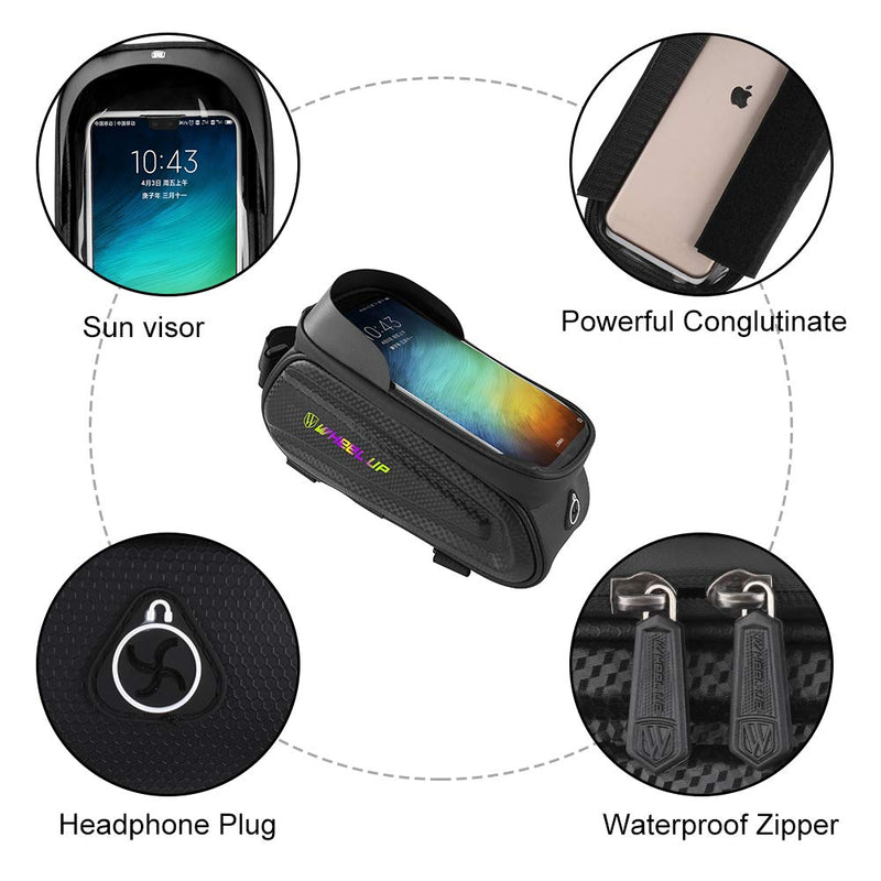 WATERFLY Bike Frame Bag - Waterproof Bike Phone Mount Handlebar Bag Phone Holder Bicycle Accessories for iPhone X/8/7 plus/7/6s/6 plus/5s Black 1 - BeesActive Australia