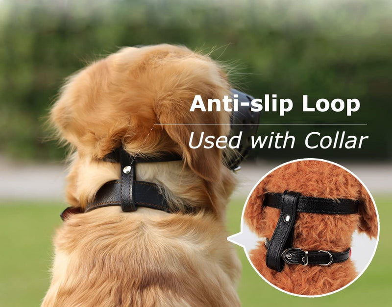 BARKLESS Dog Muzzle Leather, Comfort Secure Anti-Barking Muzzles for Dog, Breathable and Adjustable, Allows Drinking and Eating, Used with Collars Medium Brown - BeesActive Australia