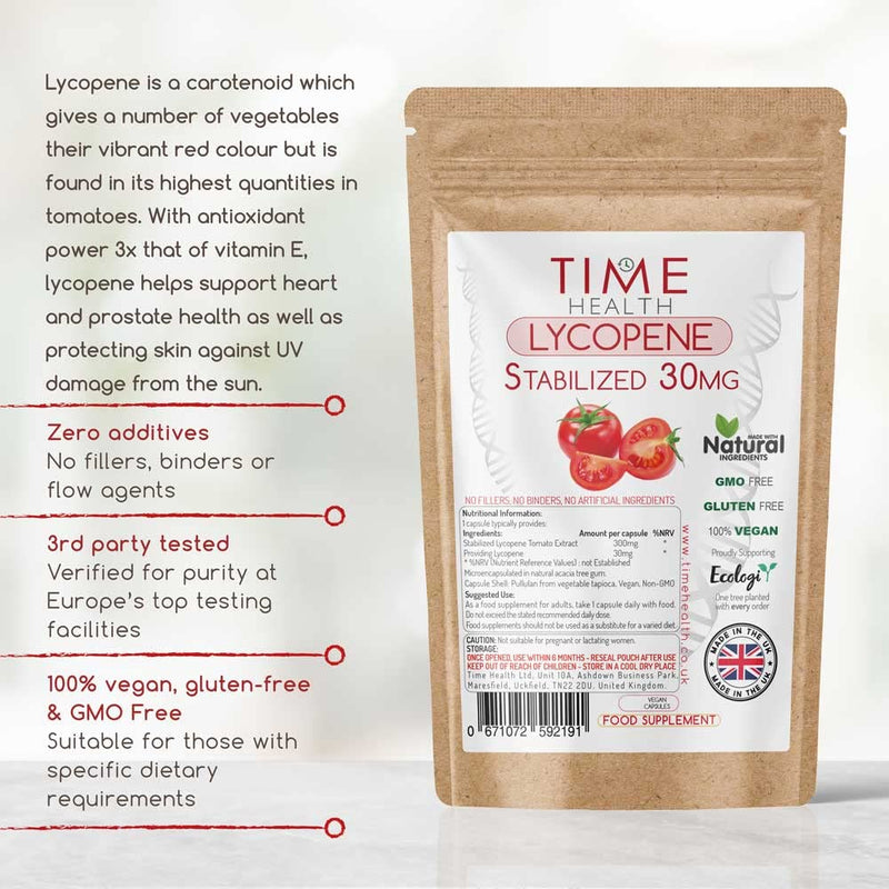 Lycopene � 30mg per Capsule � Stabilized, Microencapsulated Formula � Tomato Extract � Vegan � Zero Additives (120 Capsule Pouch) 120 Count (Pack of 1) - BeesActive Australia