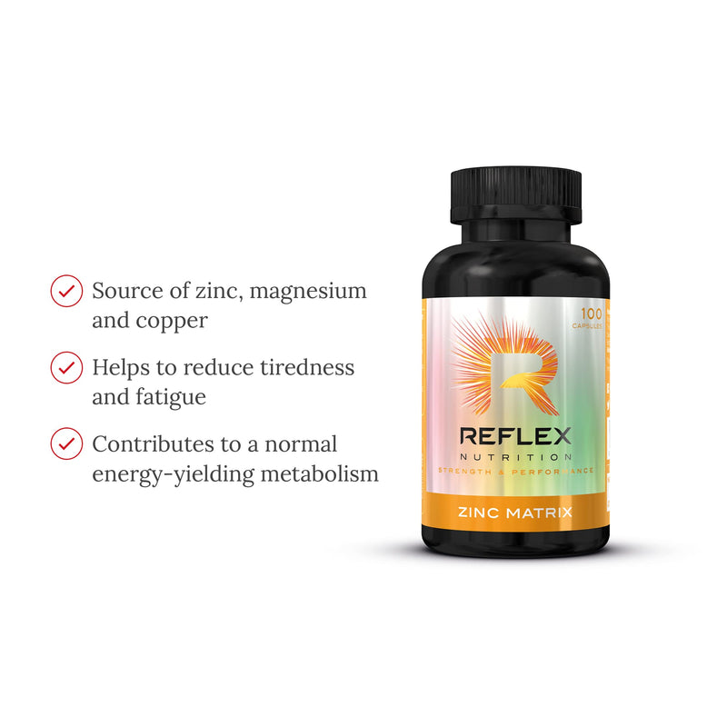 Reflex Nutrition Zinc Matrix Daily Supplement Source of Magnesium Zinc Copper & Boron (100 Caps) - BeesActive Australia
