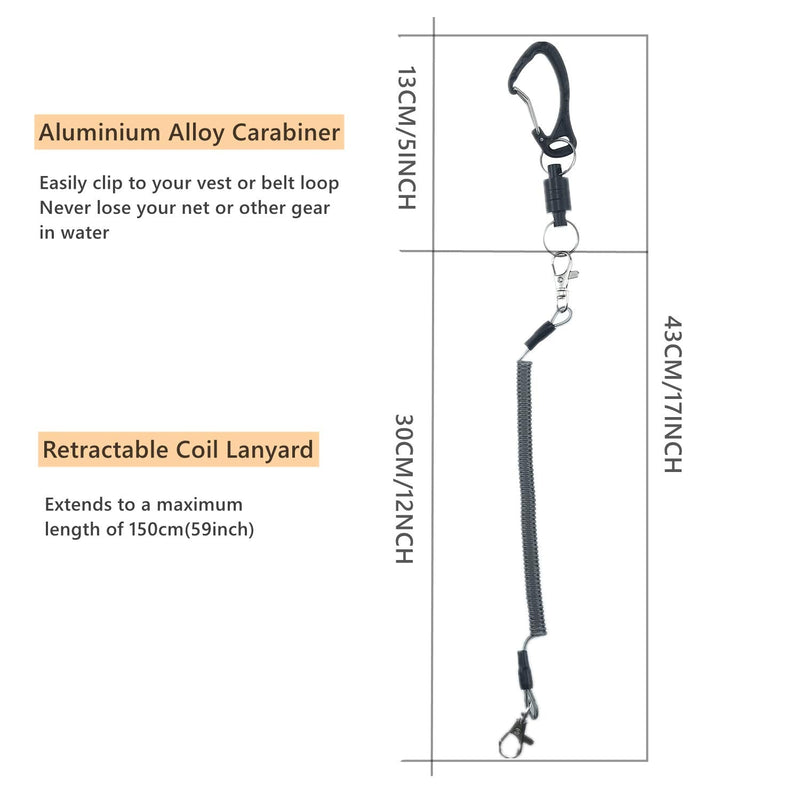 N++A Magnetic Net Release Magnet Clip Holder Retractor with Lanyard Carabiner for Fly Fishing Black/ D Carabiner - Short Lanyard: For Small Fishing Tools - BeesActive Australia