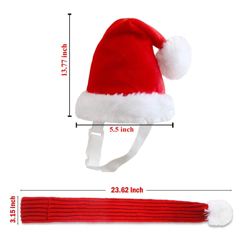 Inscape Data Christmas Dog Santa Hat with Scarf, Adjustable Santa Hat for Dog and Xmas Pet Knit Red Scarf with White Pompom Ball, Dog Winter Neck Warmer Scarf, Christmas Party Dressup L - BeesActive Australia