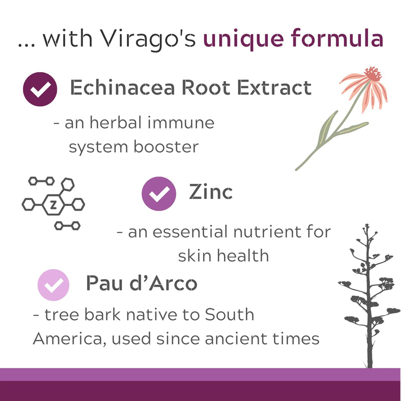 Virago - Lysine Cold Sore Treatment - Vegan Immunity Booster with L-Lysine, Olive Leaf Extract, Cat's Claw, and More - 90 Tablets - BeesActive Australia