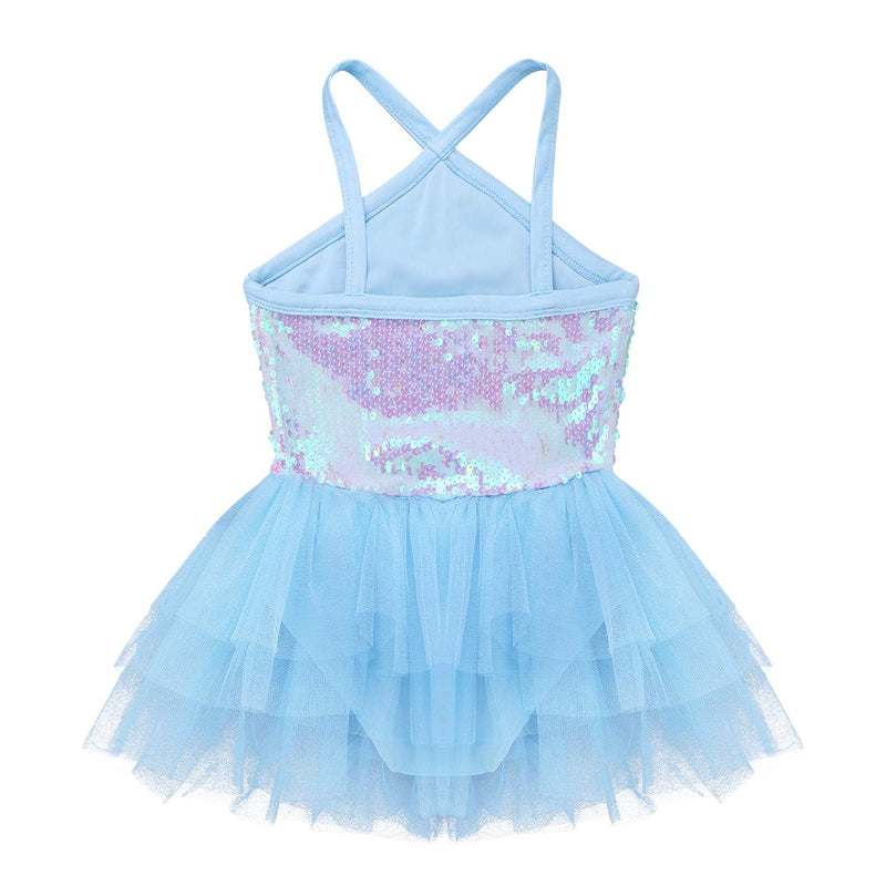 [AUSTRALIA] - Alvivi Girls Kids Sequined Halter Ballet Tutu Dress Leotard Skirt Ballerina Dance wear Costumes 7-8 Sky Blue 